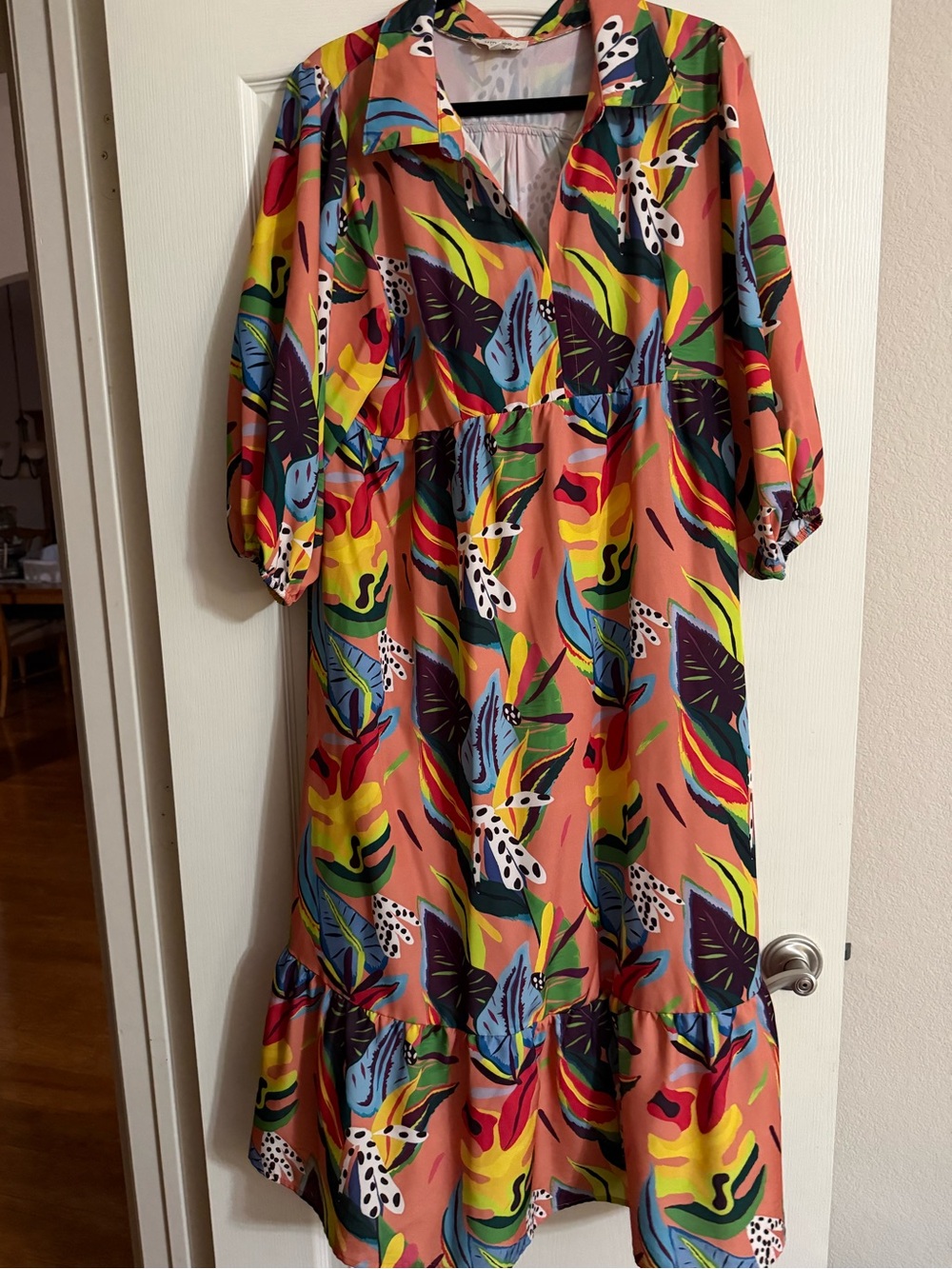 Umgee Coral Multi-Color Tropical Print Midi Dress XL